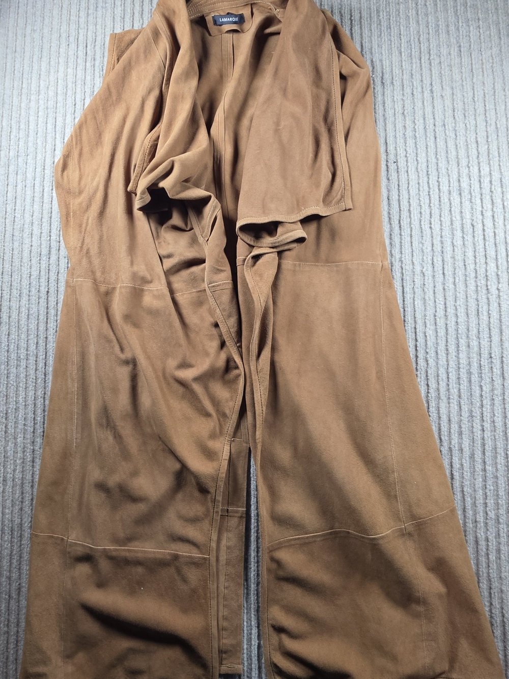 LEMARQUE Elem Drape Front Suede Leather Duster Vest Brown Boho Western XS